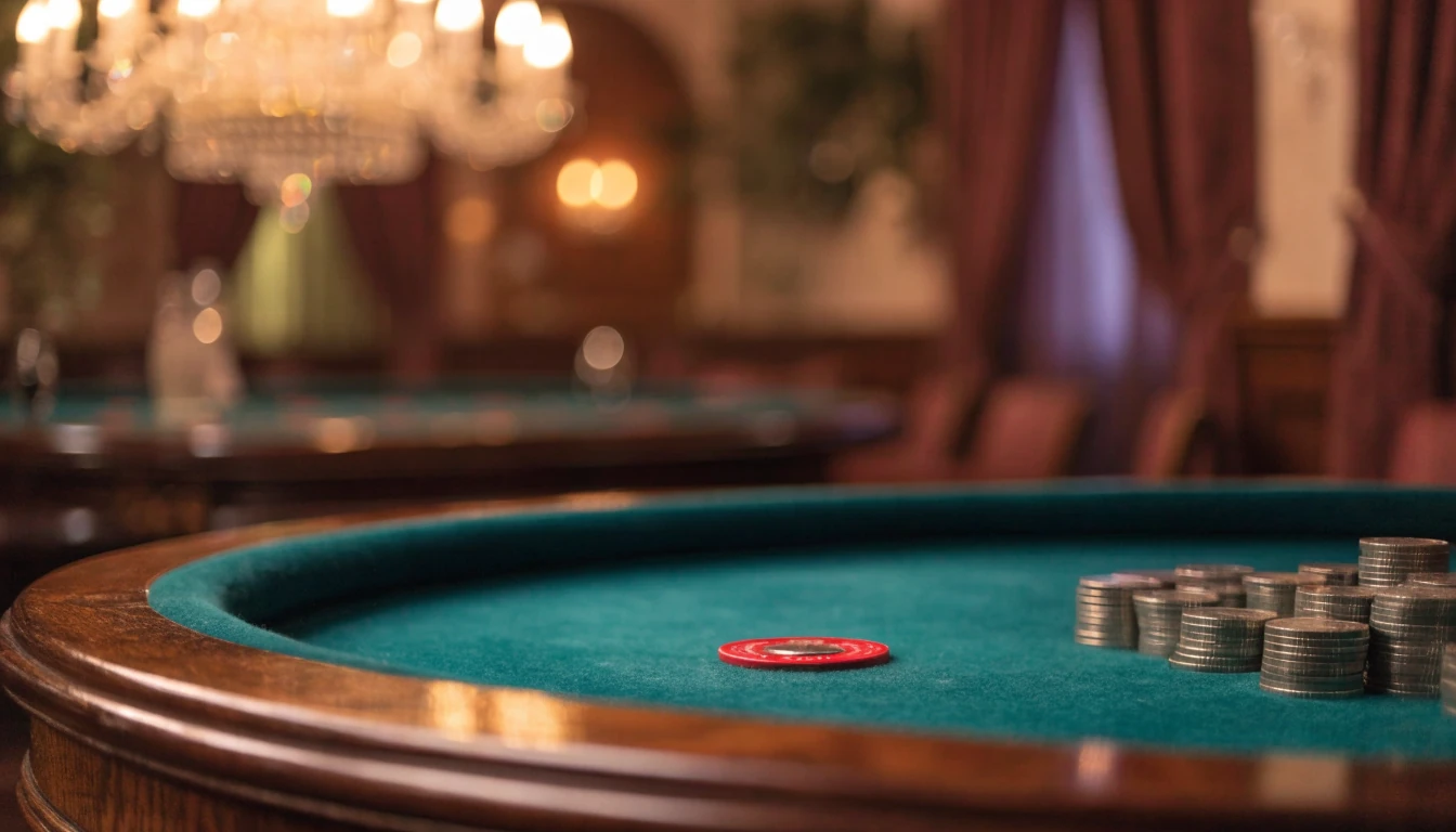 British casino roulette table with pound coins and a red chip