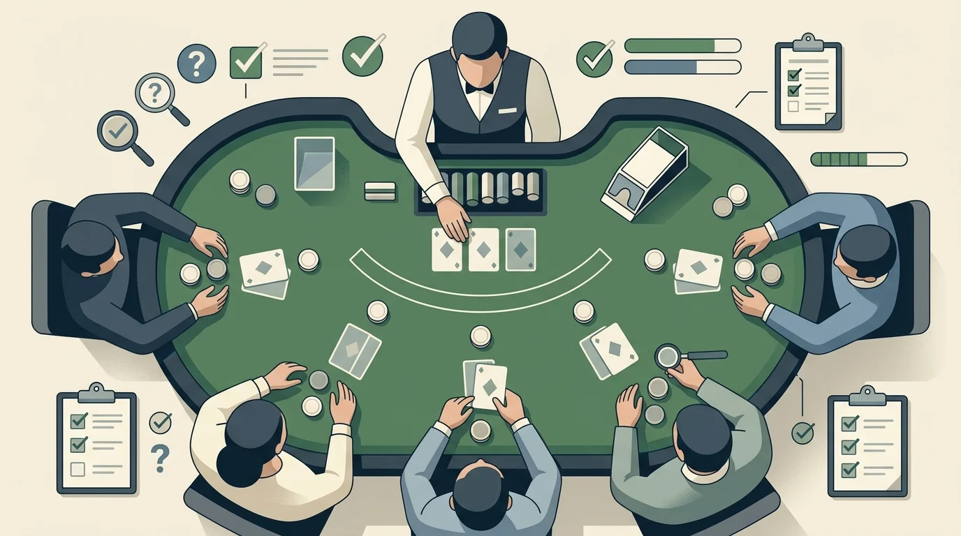 MrJones Casino live casino table with verification checklist icons
