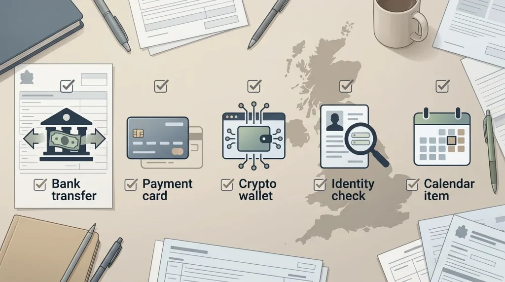 MrJones Casino payments checklist with card and verification symbols